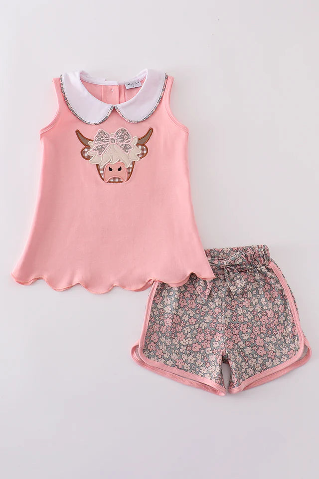 Pink Highland Cow short set