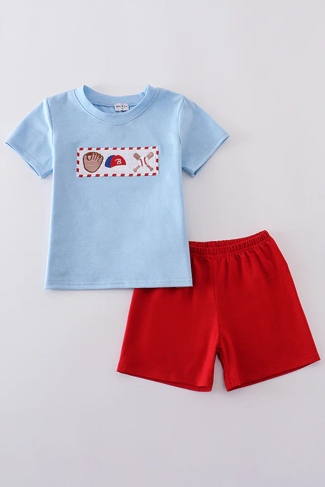 Baseball Blues embroidered short set